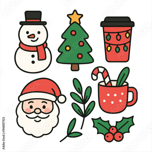 Cute Hand-drawn Flat Christmas Holiday Elements Collection