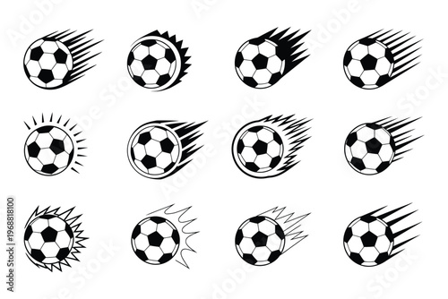 Dynamic Black and White Soccer Ball Motion Illustrations