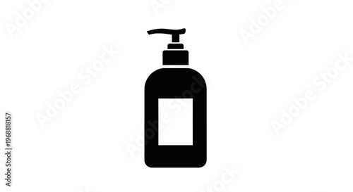 Black Lotion Pump Bottle Icon with Blank Label - Vector Graphic