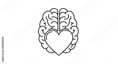 Heart and Brain Icon: Love and Logic, Emotion and Reason, Mental Health, Psychology