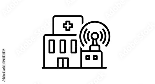 Hospital Building with Wi-Fi Signal Icon, Healthcare Technology Concept