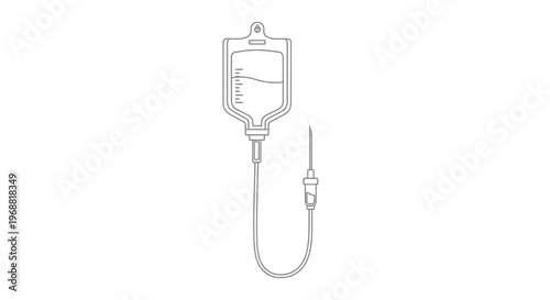 IV Drip Bag and Needle - Medical Infusion Line Illustration