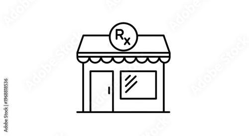 Pharmacy Store Icon, Rx Symbol, Medicine Shop Building, Healthcare Concept