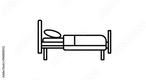 Simple Line Art Icon of a Hospital Bed with Pillow and Blanket