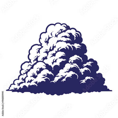 Single large cumulus cloud with dark blue and white contrast style isolated on a white background weather