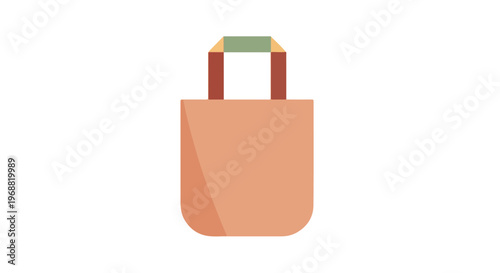 Simple illustration of a peach-colored tote bag with brown and green handles on a white background.
