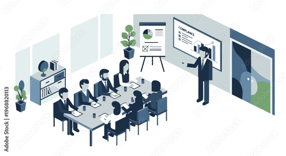 Obraz premium Business Meeting Presentation with Team Collaboration and Data Analysis.