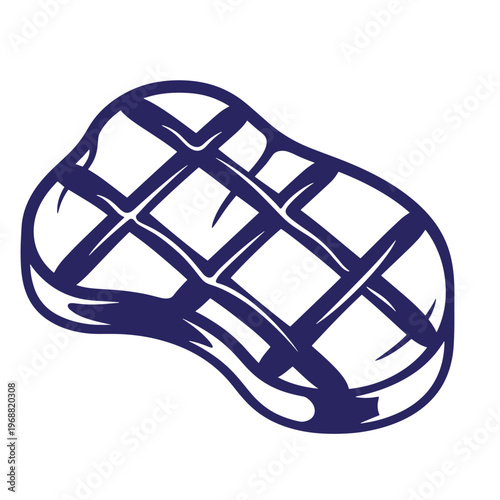 Dark blue of a raw beef steak with crosshatch grill marks isolated on a white background for food menu branding