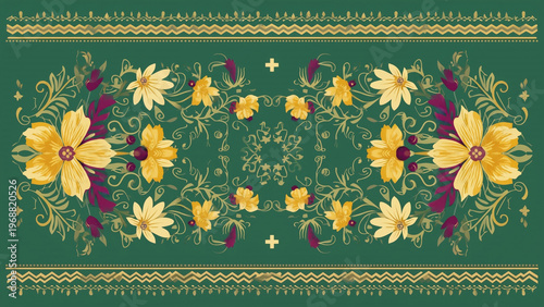 Decorative folk-art floral pattern inspired by Eastern European motifs. Ai generated.