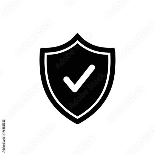 Black shield with white checkmark icon.