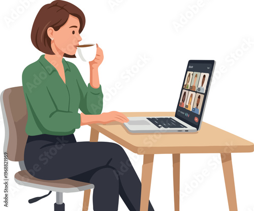 Woman standing and drinking coffee from a mug