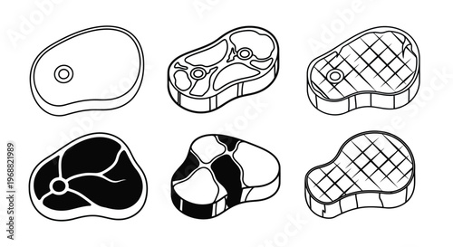 Diagram of various beef cut shapes and internal structures from different angles Vector