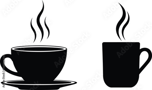 Black silhouette of two coffee cups with steam rising