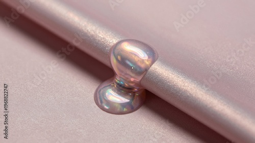 High-resolution featuring close-up shiny iridescent spherical object smooth light pink fabric appears made gla