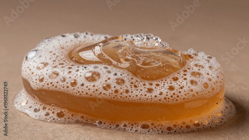 High-resolution soap bubble beige surface shape heart smooth cylindrical glossy texture filled golden-orange l