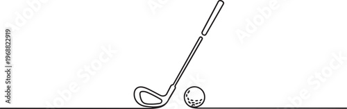 Golf club and ball simple one line drawing in clean minimalist outline vector illustration. one line Icon drawing