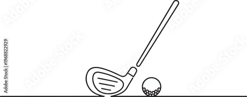 Golf club and ball simple one line drawing in clean minimalist outline vector illustration. one line Icon drawing