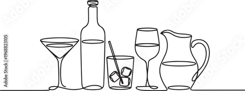 Clear glass laboratory flask and beaker with purple liquid and stirring rod on white background