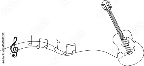 Hand drawn musical notes and treble clef on blank music sheet background handwritten