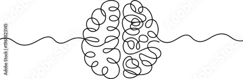 Intricate black and white line of a brain with detailed convolutions anatomy line convolutions neuroscience