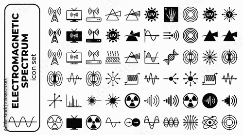 Electromagnetic Spectrum Bold Line Icons-Radio Wave Microwave Infrared Visible Light UV Xray Gamma Wavelength Photon-20 Spectrum Icon Set Vector - EM Spectrum Icons