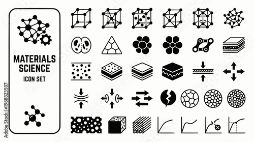 Materials Science Bold Line Icons-Crystal Lattice Alloy Composite Semiconductor Polymer Ceramic Nanomaterial Stress Strain-25 Materials Science Icon Set Vector - Engineering Materials Icons