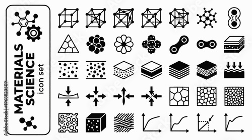 Materials Science Bold Line Icons-Crystal Lattice Alloy Composite Semiconductor Polymer Ceramic Nanomaterial Stress Strain-25 Materials Science Icon Set Vector - Engineering Materials Icons
