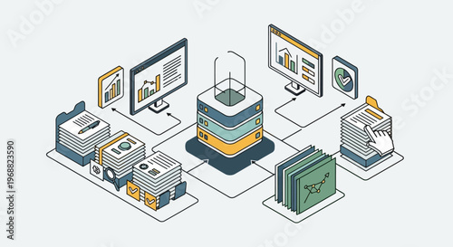 Digital data processing and analysis system illustration.