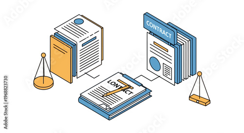 Legal Documents and Scales of Justice Representing Law and Contracts.