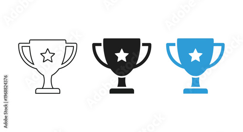 Three trophy icons with different colors and styles representing awards or achievements Vector