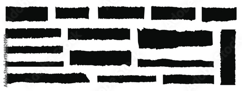 Torn Ripped Paper Sheet Silhouette Vector, Scrapbook Edge Notebook Tear Blank Page Split, Jagged Edge Paper Piece Collection, Black Grunge Texture Design Element Illustration Pack Kit