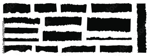 Ripped and Torn Paper Sheet Vector Collection, Scrapbook Edge Notebook Tear Black Silhouette, Blank Page Split Jagged Edge Piece, Grunge Texture Design Element Illustration Pack Kit Set
