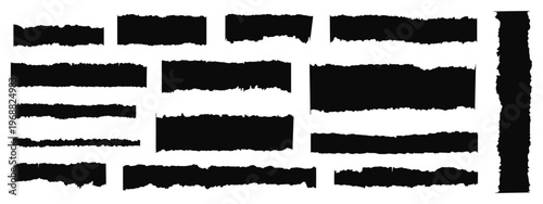 Torn Ripped Paper Sheet Silhouette Vector, Scrapbook Edge Notebook Tear Blank Page Split, Jagged Edge Paper Piece Collection, Black Grunge Texture Design Element Illustration Pack Kit