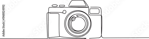 Digital fixed lens camera isolated on white background continuous. one line art icon drawing vector