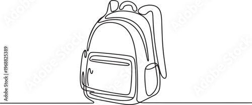 Side view of a backpack. School bag one-line drawing. one line Icon drawing