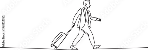 man going on a business trip carrying a suitcase. Business travel one-line drawing. one line Icon drawing