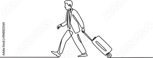 man going on a business trip carrying a suitcase. Business travel one-line drawing. one line Icon drawing