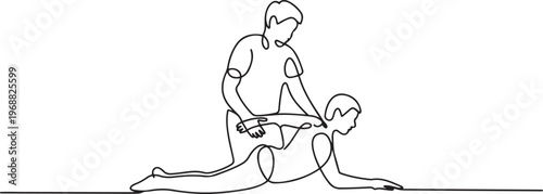 Physiotherapists assist patients during rehabilitation. Patient rehabilitation concept. one line Icon drawing