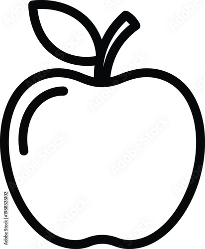 A simple line drawing of a single apple with a leaf on top