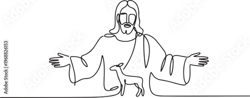 Jesus Christ who gave himself up. Passover one-line drawing. one line Icon drawing