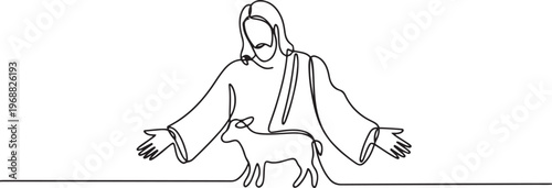 Jesus Christ who gave himself up. Passover one-line drawing. one line Icon drawing