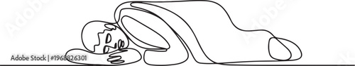 A homeless person sleeps hungry. Homeless one-line drawing. one line Icon drawing