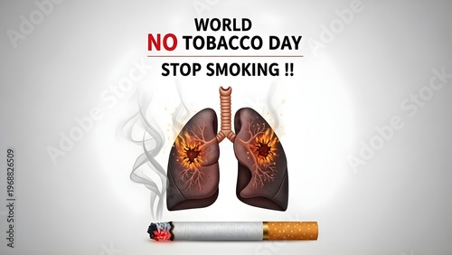 World No Tobacco Day Awareness Poster with Burning Lungs and Cigarette Illustration