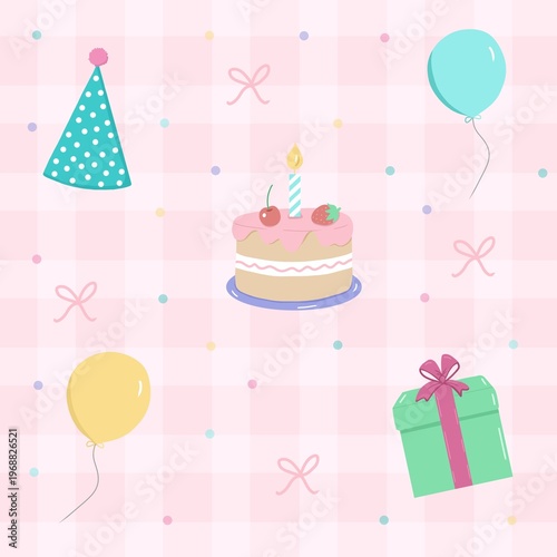 Cute birthday elements in pink background 