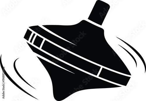 A black and white image of a spinning top toy with motion lines