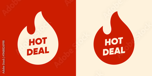 Hot deal promotion label with fire flame icon