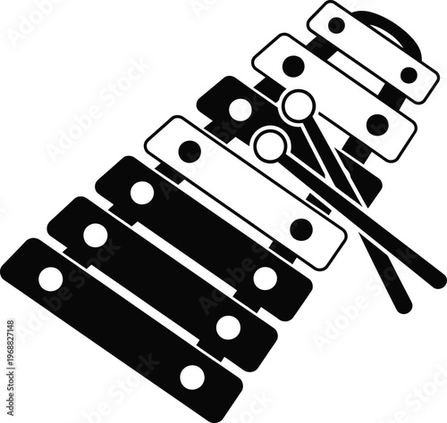 Xylophone musical instrument with mallets on a white background