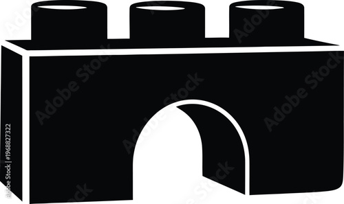 A black lego brick with two studs on top and an archway