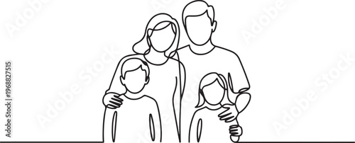 Family posing for photos. Family concept. one line Icon drawing