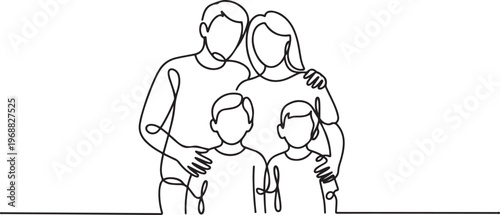 Family posing for photos. Family concept. one line Icon drawing